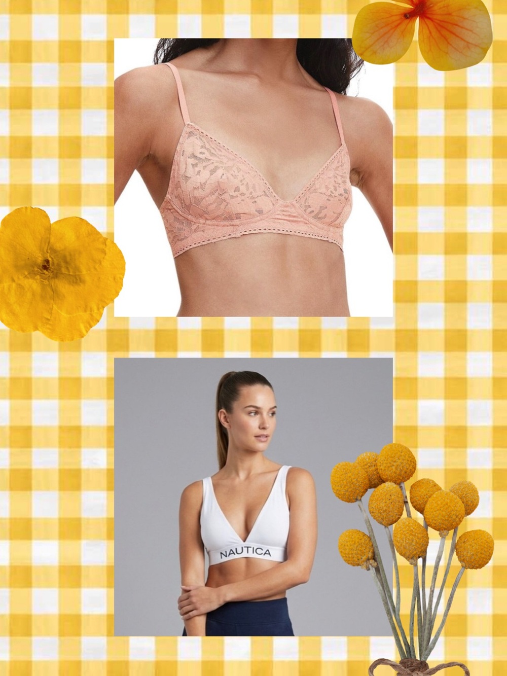 2 QTY BUNDLE Nautica Soft Blush Lace Bralette and White Logo Sports Bralette Duo
